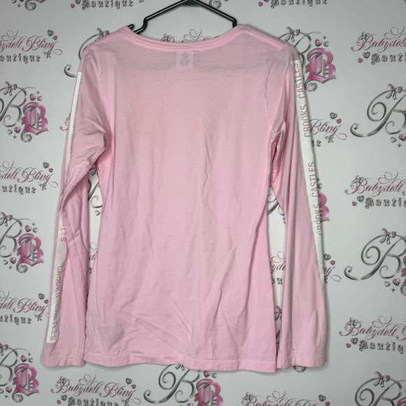 Crooks & castles long sleeve top pink white logo on arms striped rare retro cute - Picture 2 of 7